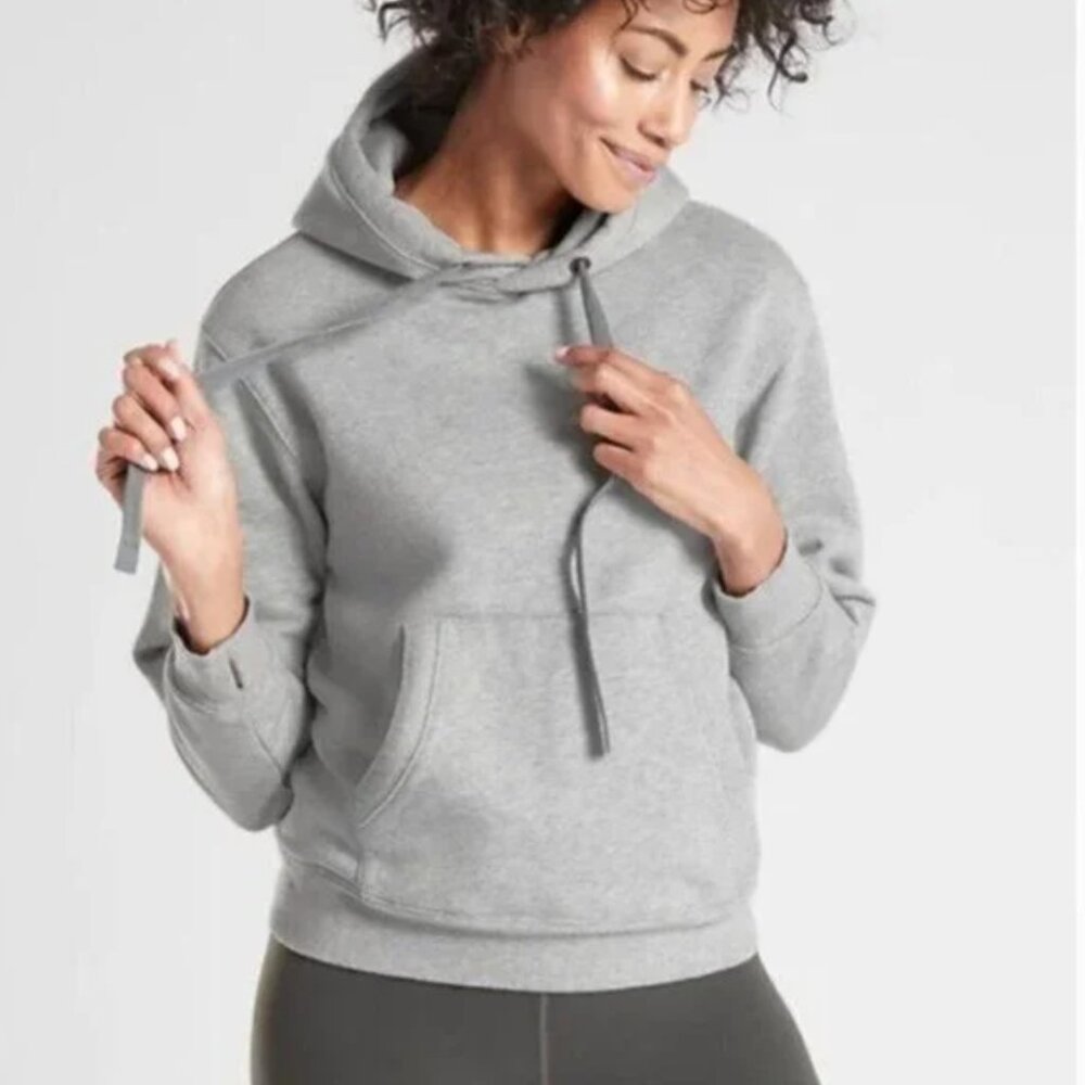 Athleta Heather Gray 24/7 Hoodie Pullover Kangaroo Front Pocket Sweatshirt SMALL